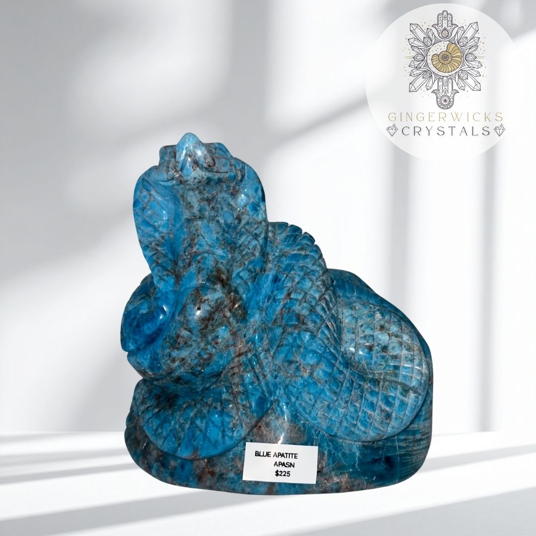 Blue Apatite Snake Carving