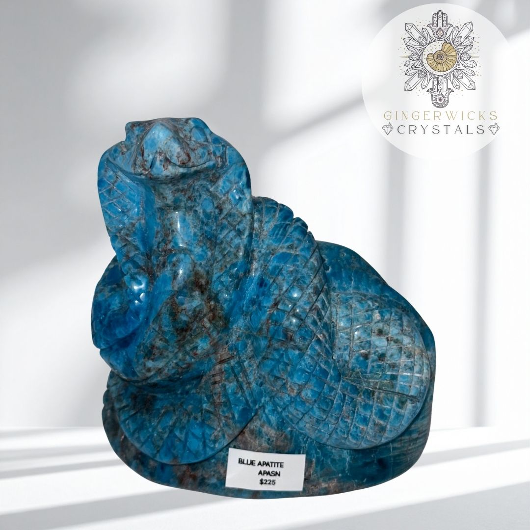 Blue Apatite Snake Carving