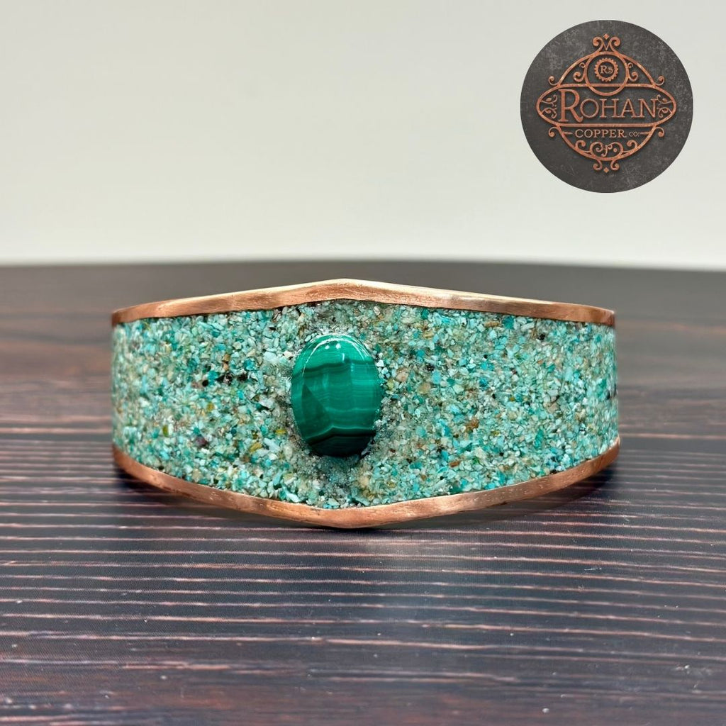 Handmade Chrysocolla & Malachite Copper Bracelet
