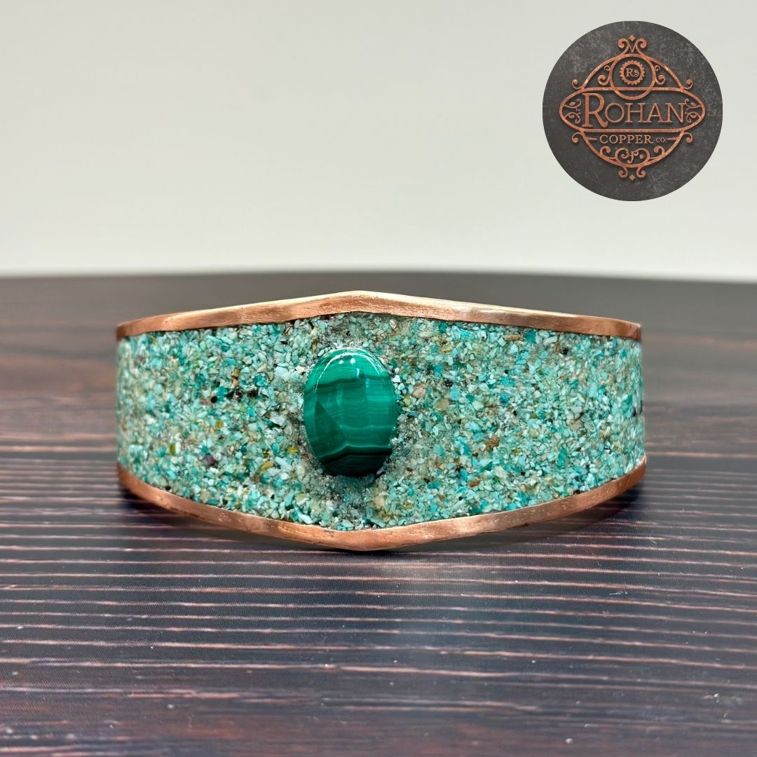 Handmade Chrysocolla & Malachite Copper Bracelet