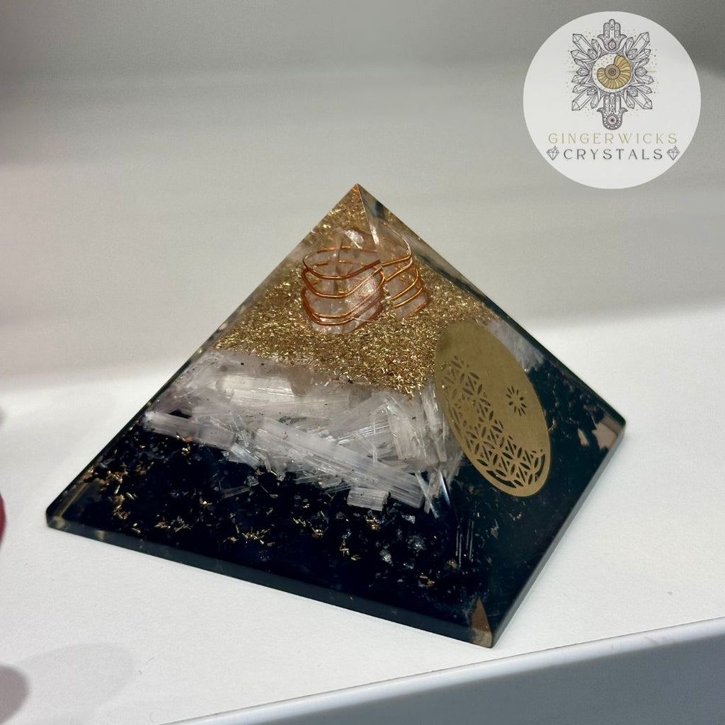 Black Tourmaline & Selenite Orgone Pyramid