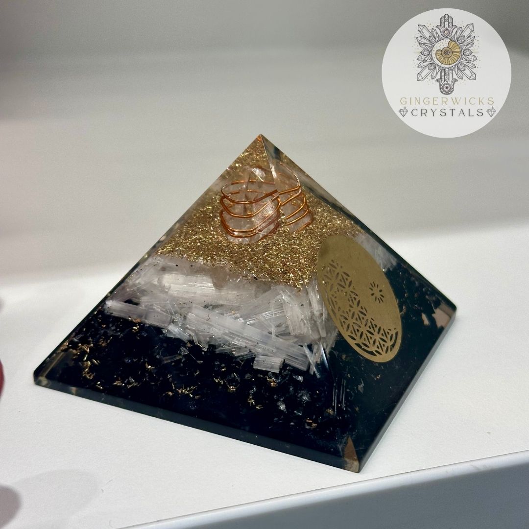 Black Tourmaline & Selenite Orgone Pyramid