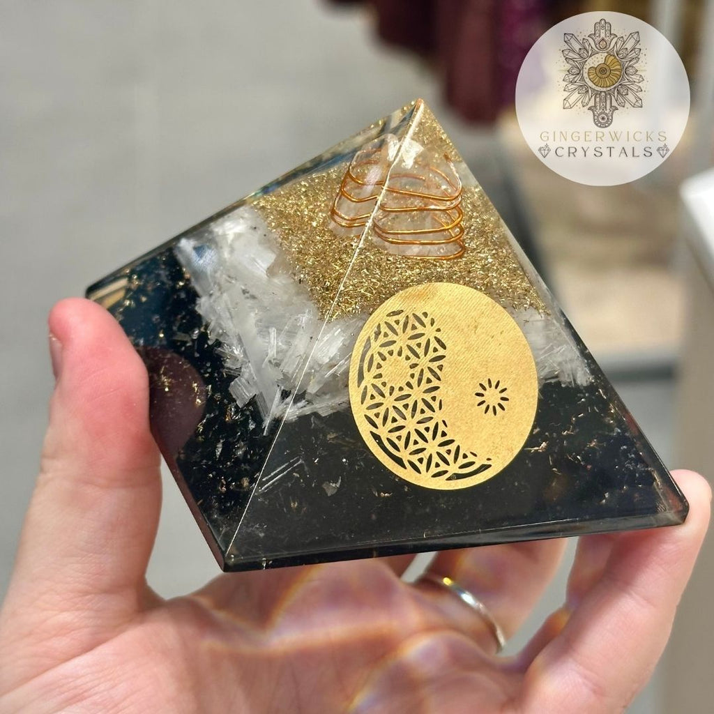 Black Tourmaline & Selenite Orgone Pyramid