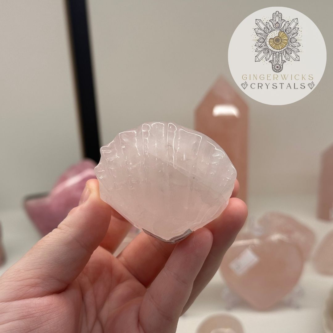 Rose Quartz Clam Shell Carving