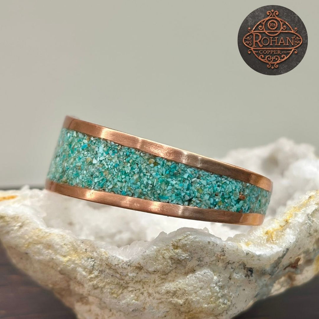 Handcrafted Peruvian Turquoise/ Chrysocolla Inlaid Pure Copper Bracelet