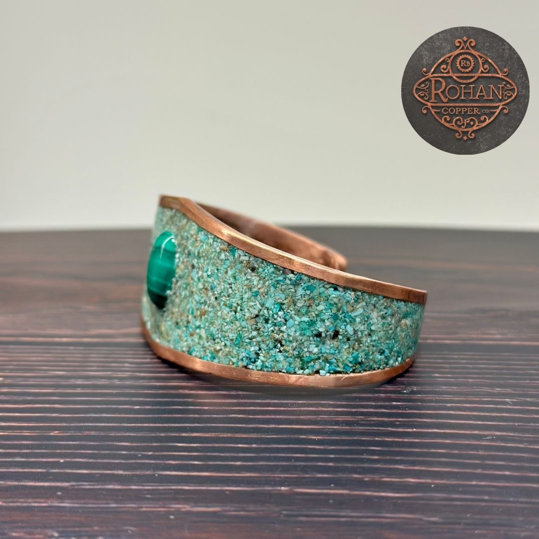 Handmade Chrysocolla & Malachite Copper Bracelet