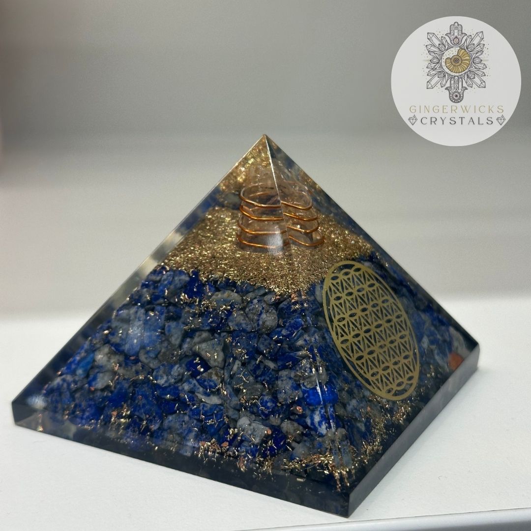 Lapis Lazuli Orgone Pyramid with Quartz Point & Copper Coil 7.5cm