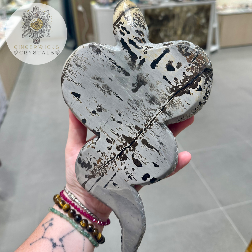 XL Picture Jasper Snake Carving on Stand