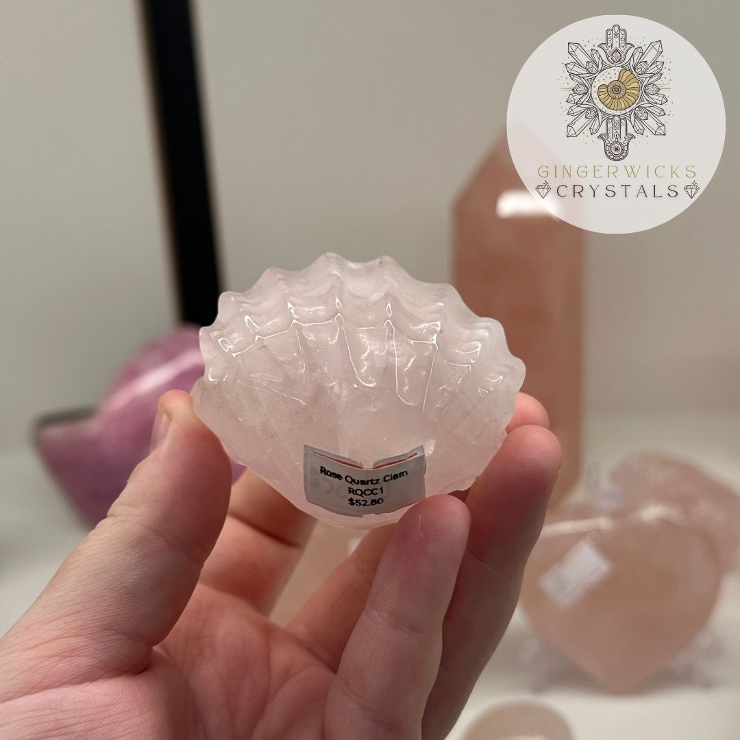 Rose Quartz Clam Shell Carving