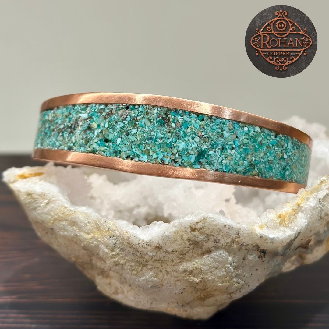 Handcrafted Peruvian Turquoise/ Chrysocolla Inlaid Pure Copper Bracelet
