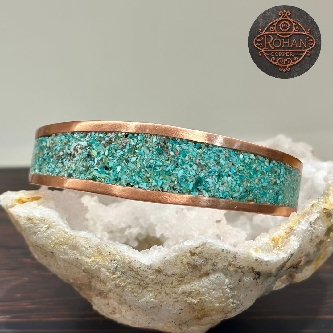Handcrafted Peruvian Turquoise/ Chrysocolla Inlaid Pure Copper Bracelet