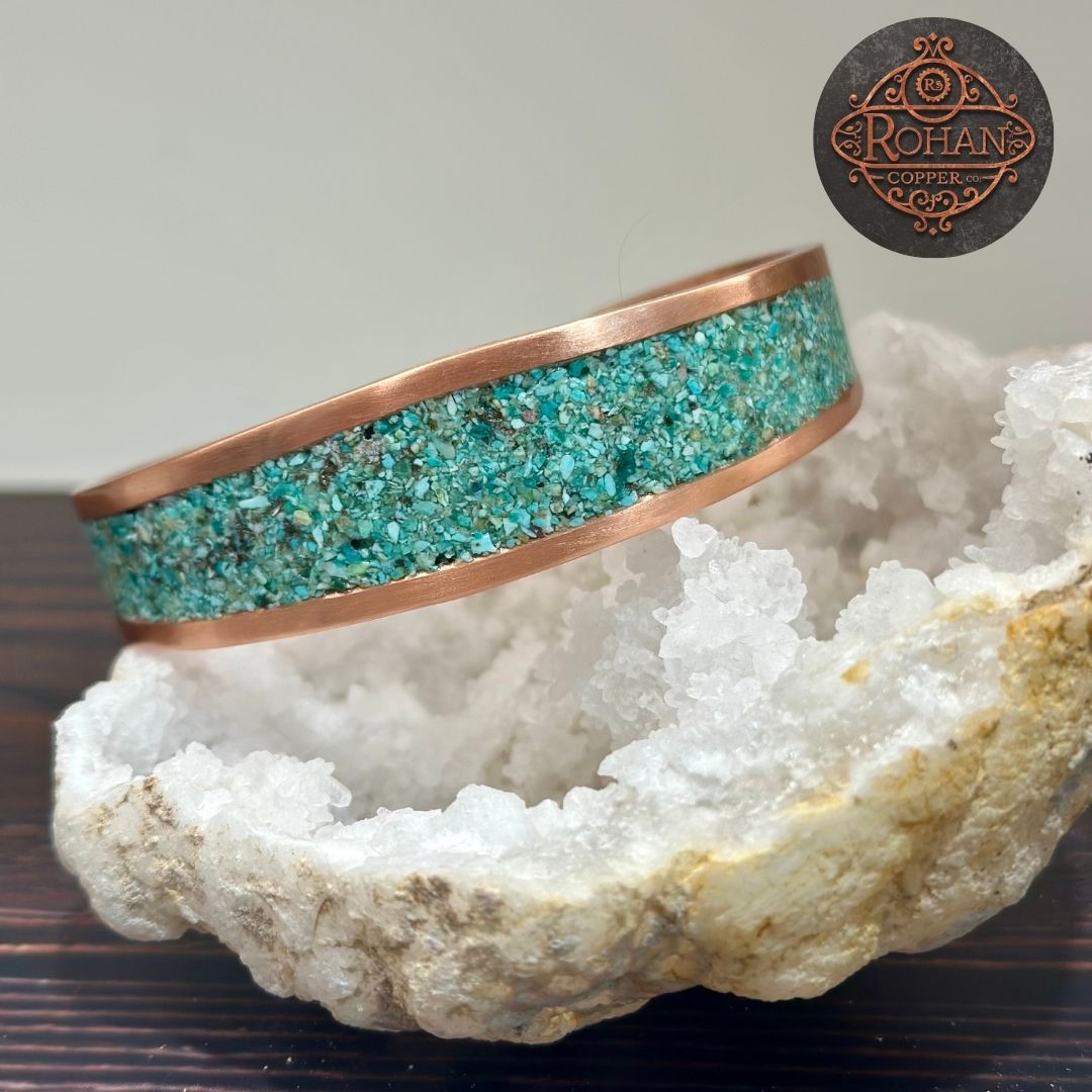 Handcrafted Peruvian Turquoise/ Chrysocolla Inlaid Pure Copper Bracelet