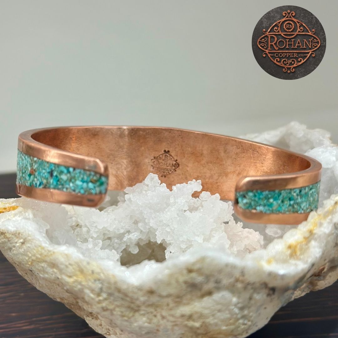 Handcrafted Peruvian Turquoise/ Chrysocolla Inlaid Pure Copper Bracelet