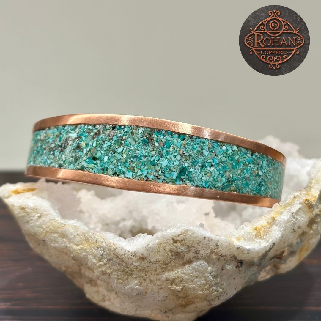 Handcrafted Peruvian Turquoise/ Chrysocolla Inlaid Pure Copper Bracelet