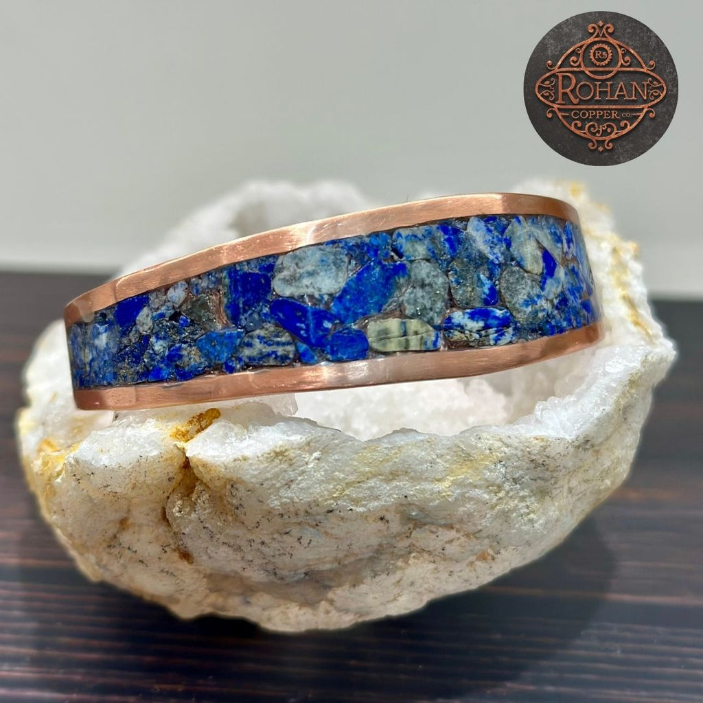 Handcrafted Lapis Lazuli Inlaid Pure Copper Bracelet