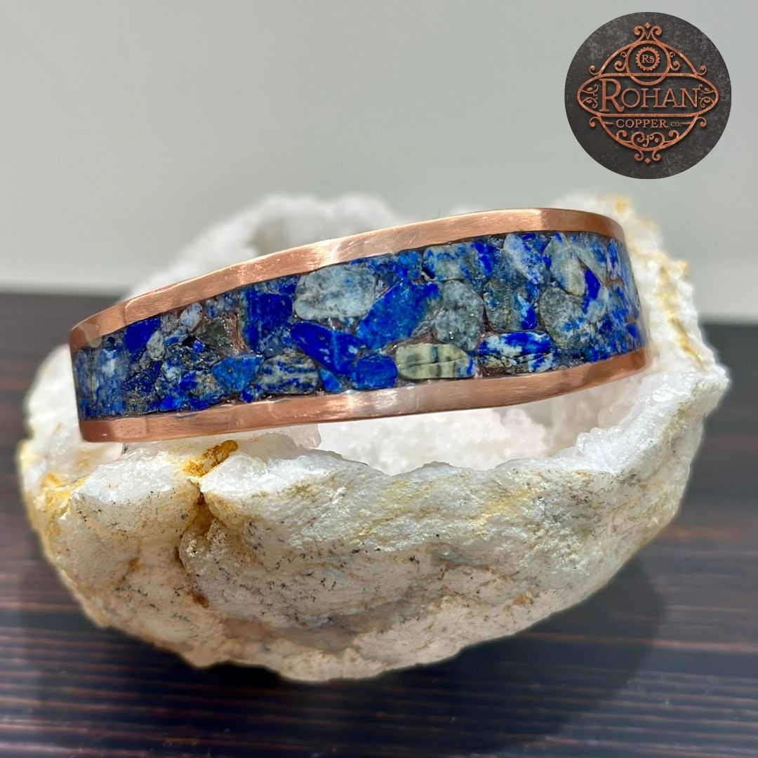 Handcrafted Lapis Lazuli Inlaid Pure Copper Bracelet