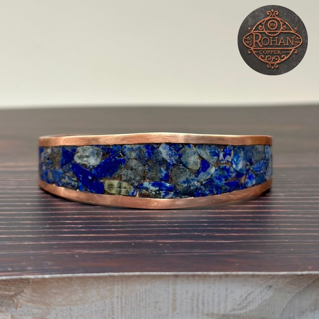 Handcrafted Lapis Lazuli Inlaid Pure Copper Bracelet