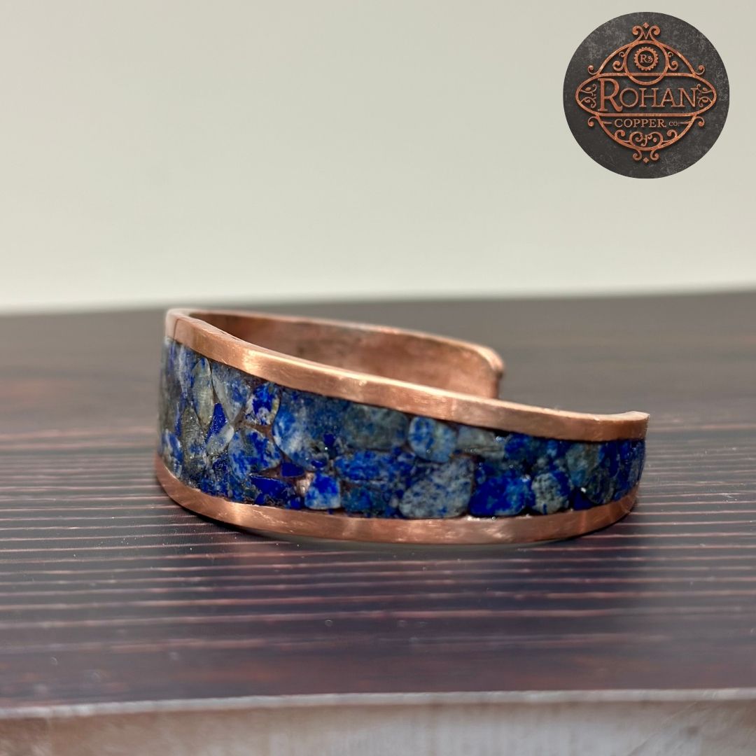Handcrafted Lapis Lazuli Inlaid Pure Copper Bracelet