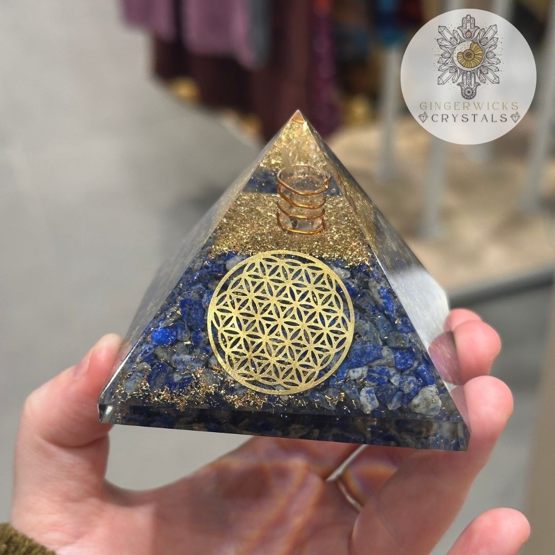 Lapis Lazuli Orgone Pyramid with Quartz Point & Copper Coil 7.5cm