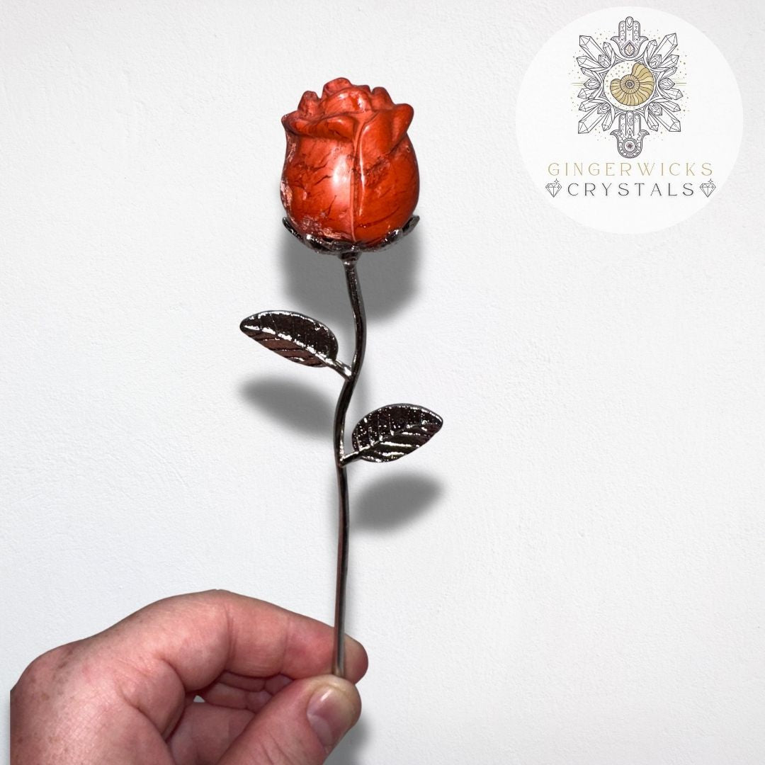 Red Jasper Crystal Rose Carving