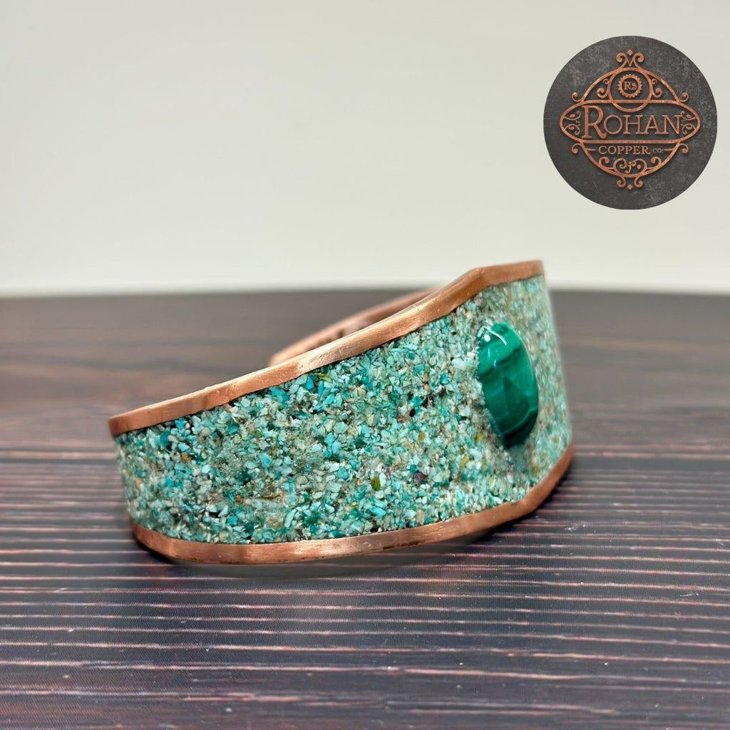 Handmade Chrysocolla & Malachite Copper Bracelet