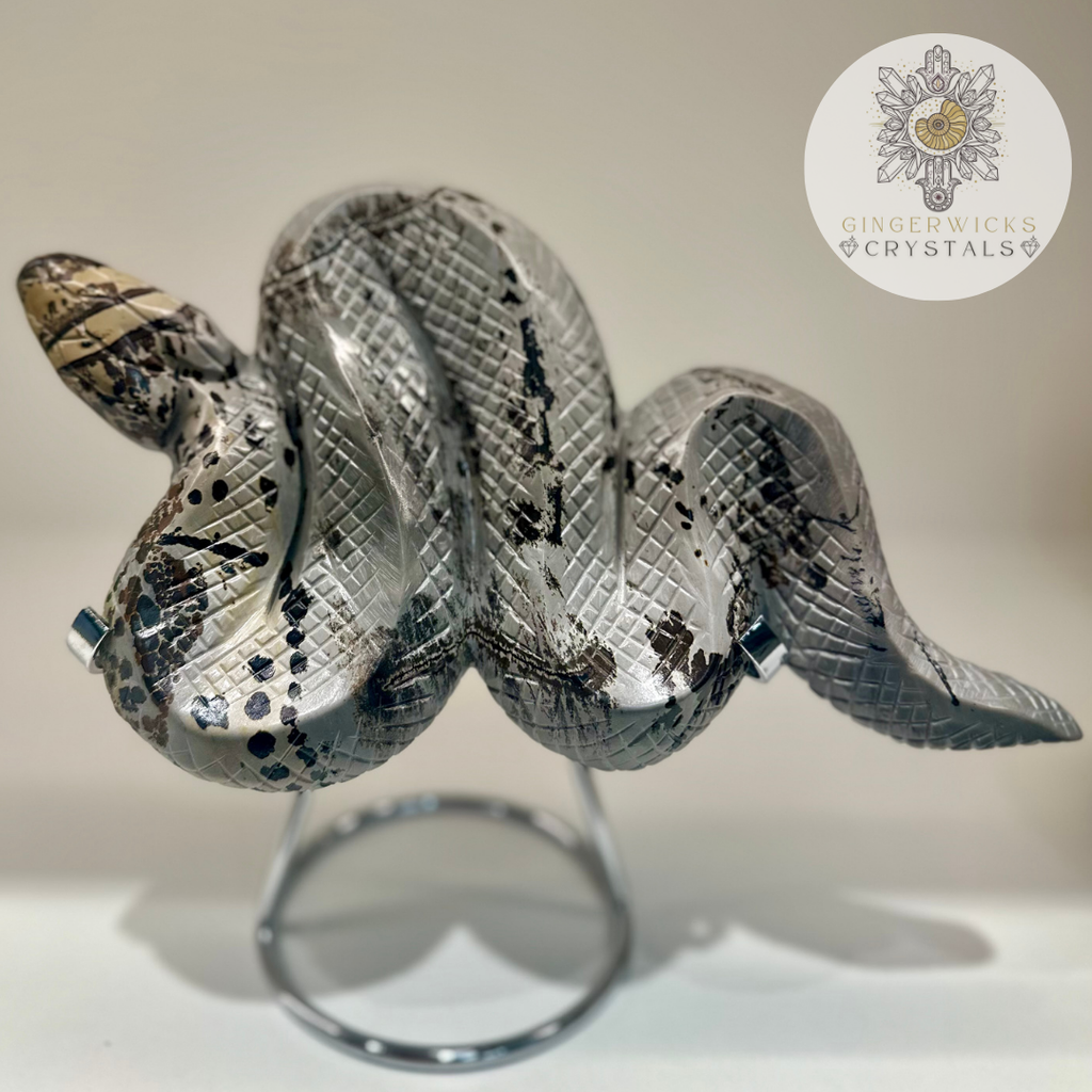 XL Picture Jasper Snake Carving on Stand