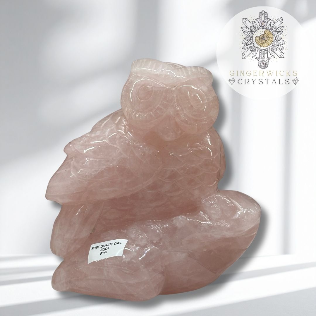 Rose Quartz Owl Carving – 760g