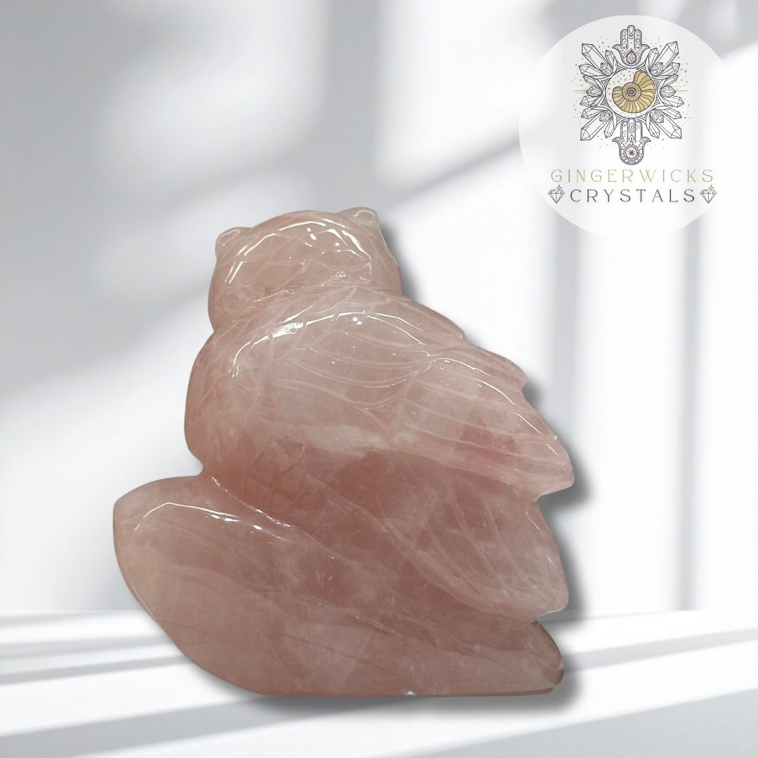 Rose Quartz Owl Carving – 760g