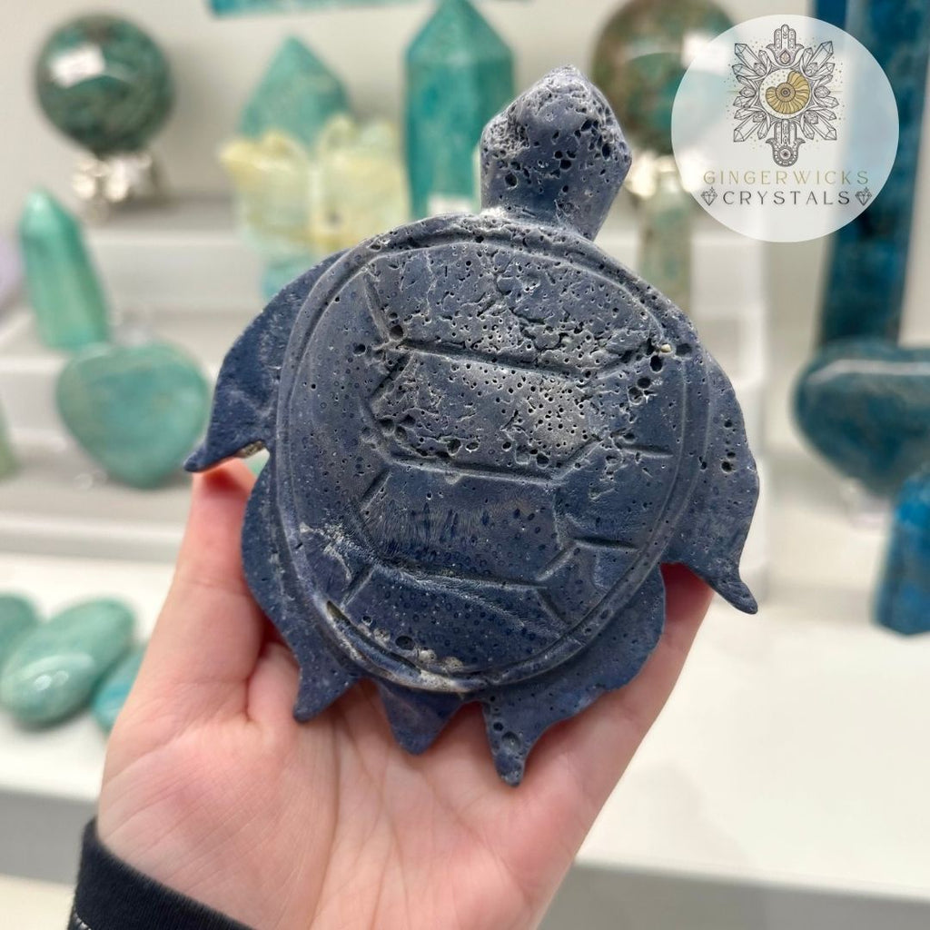 Blue Coral Turtle Carving
