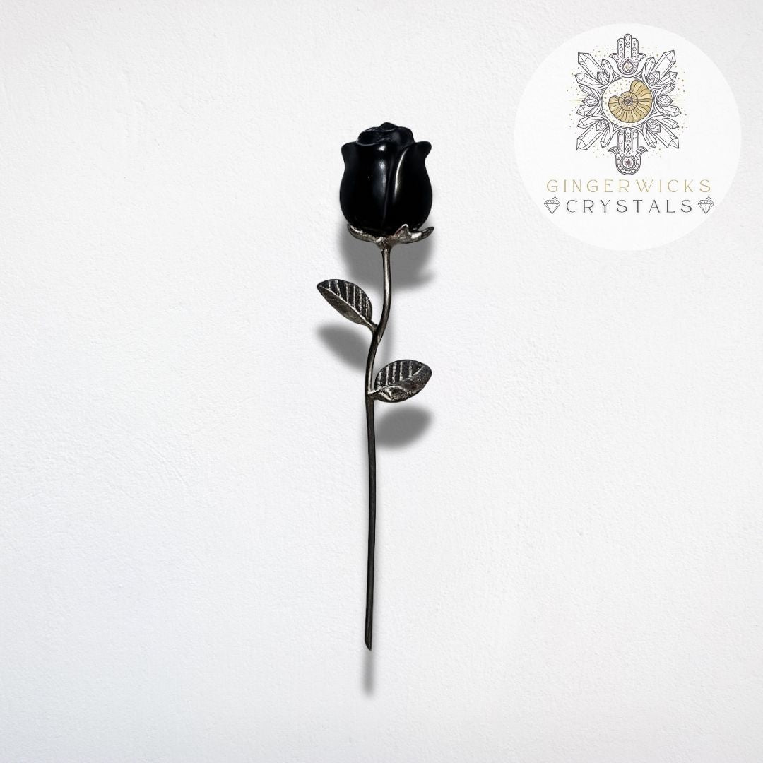 Black Obsidian Crystal Rose Carving