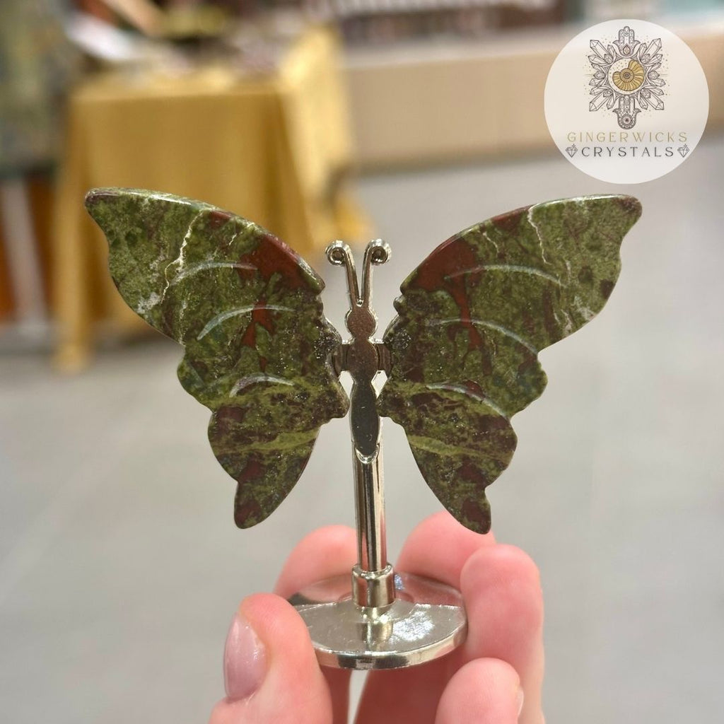 Dragon Blood Jasper Crystal Butterfly on Stand