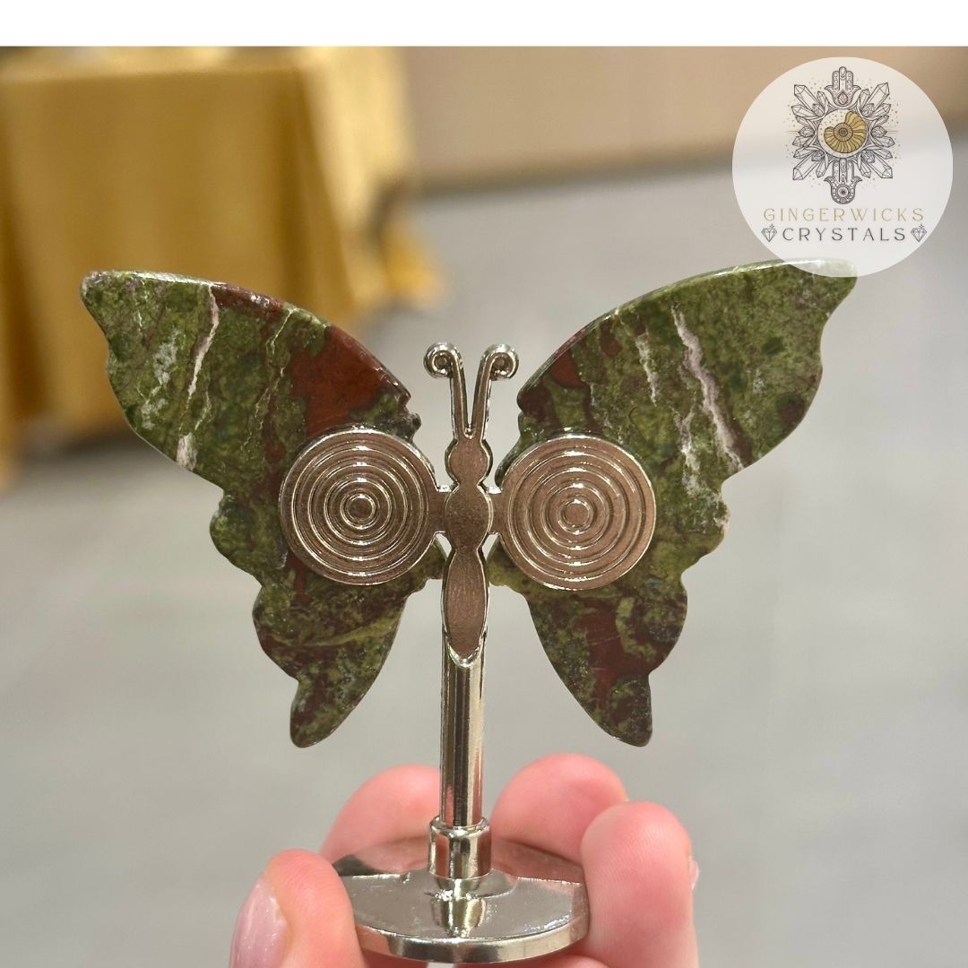 Dragon Blood Jasper Crystal Butterfly on Stand