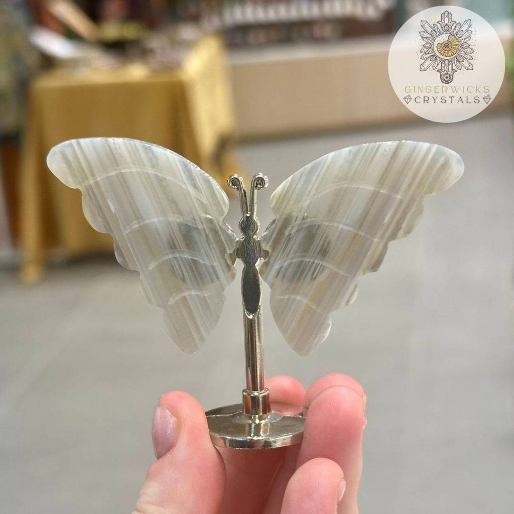Banded Agate Crystal Butterfly on Stand