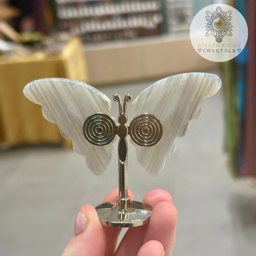 Banded Agate Crystal Butterfly on Stand