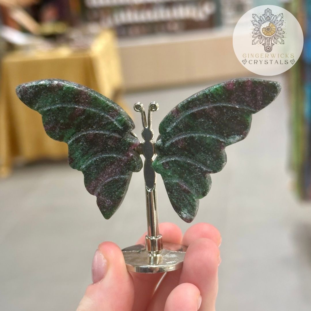 Ruby in Zoisite Crystal Butterfly on Stand
