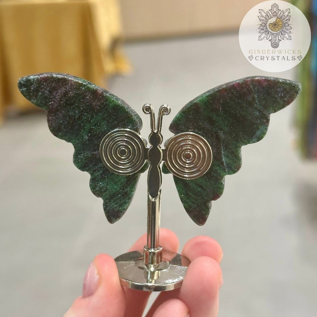Ruby in Zoisite Crystal Butterfly on Stand