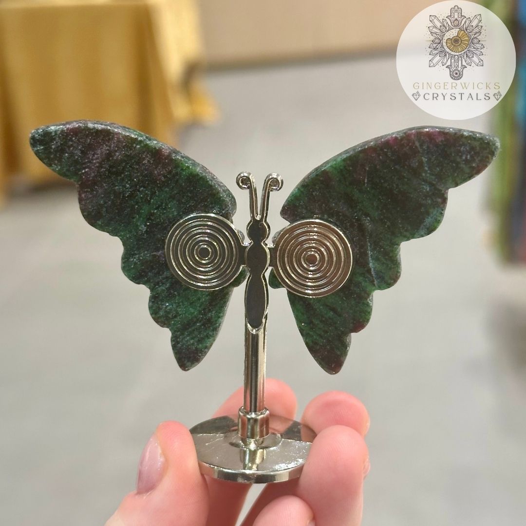 Ruby in Zoisite Crystal Butterfly on Stand