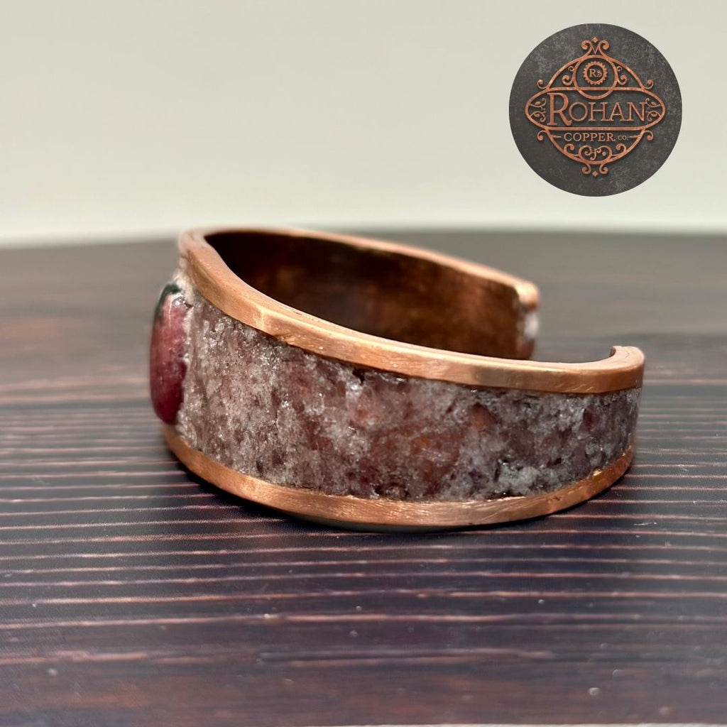 Handmade Rhodonite & Strawberry Quartz Copper Bracelet