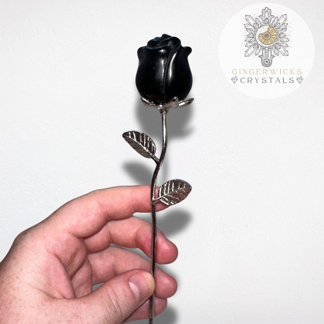 Black Obsidian Crystal Rose Carving