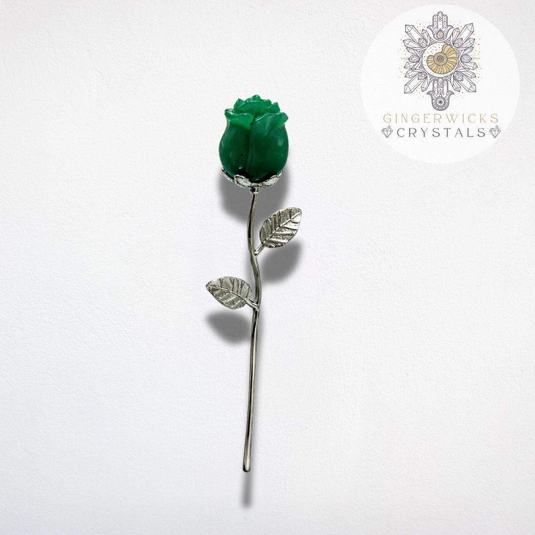 Green Aventurine Crystal Rose Carving
