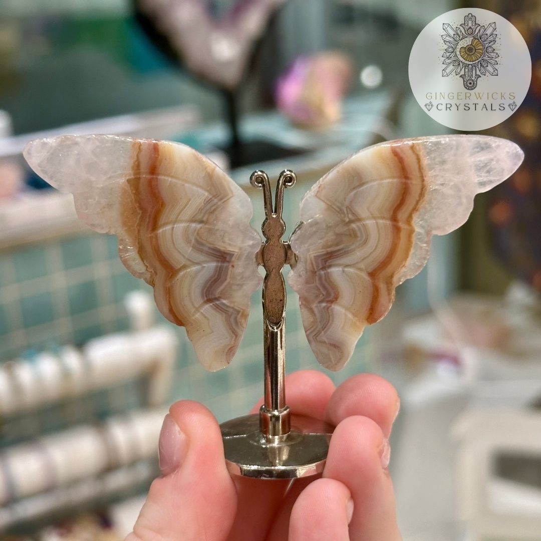 Banded Agate Crystal Butterfly on Stand
