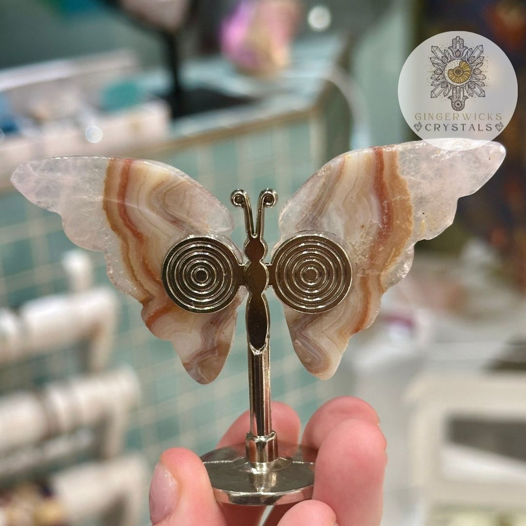 Banded Agate Crystal Butterfly on Stand