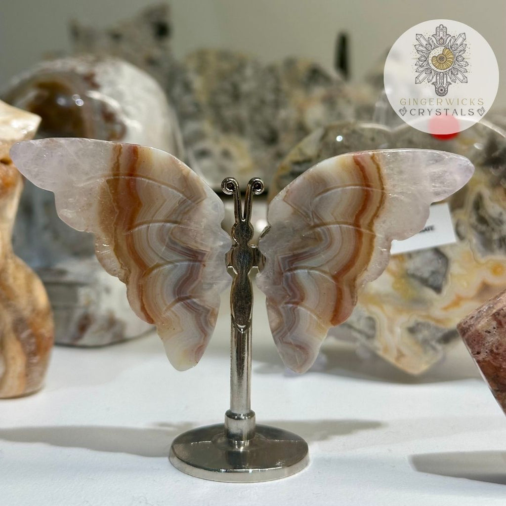 Banded Agate Crystal Butterfly on Stand