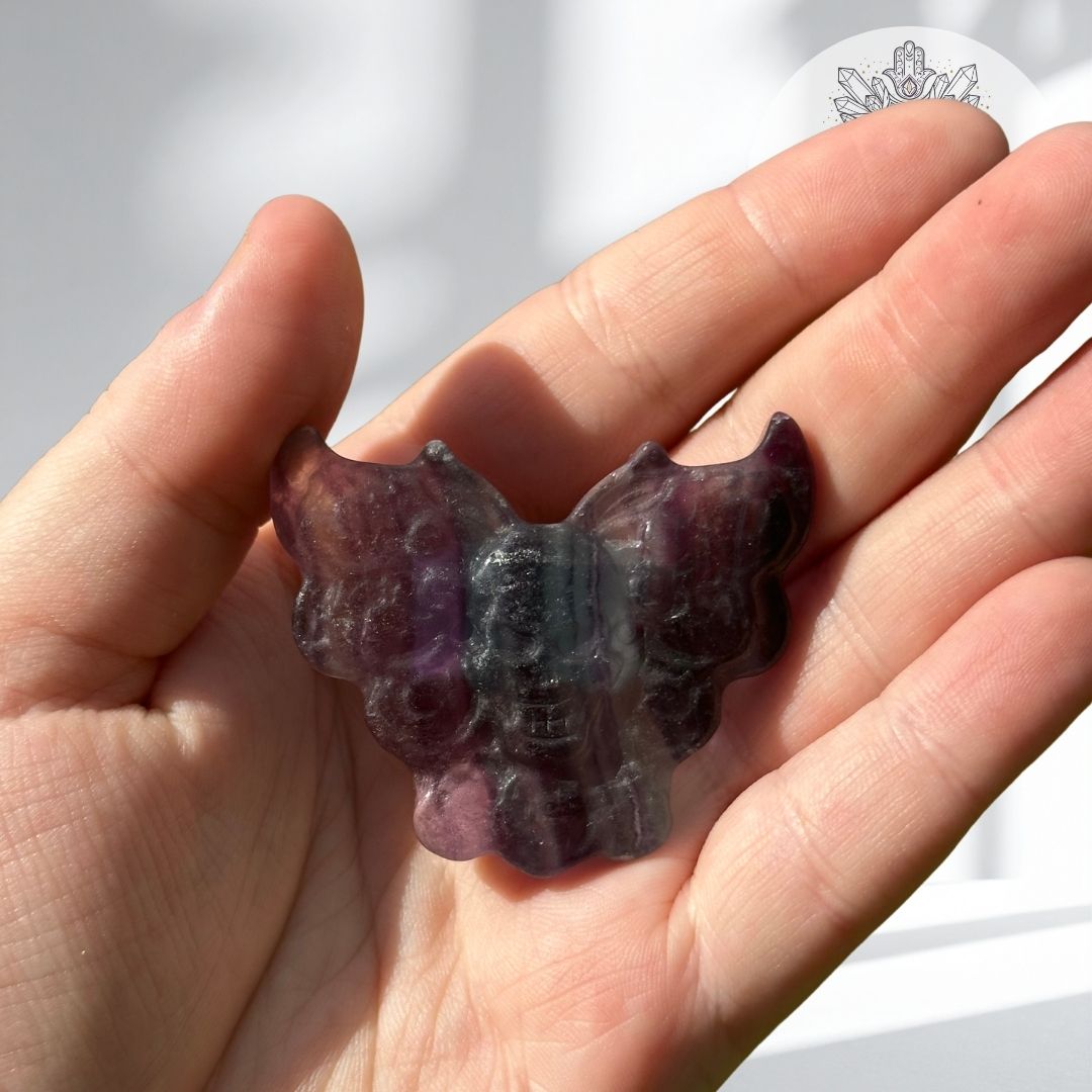 Fluorite Skull Butterfly Carving