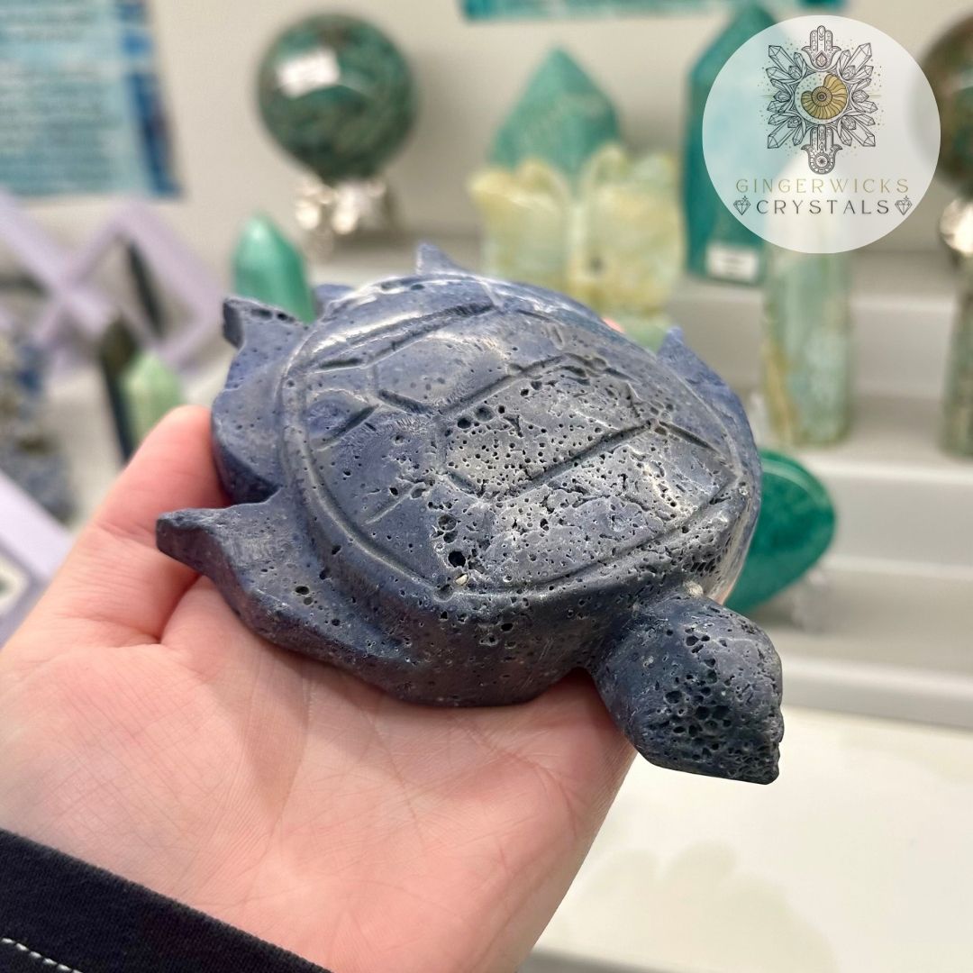 Blue Coral Turtle Carving