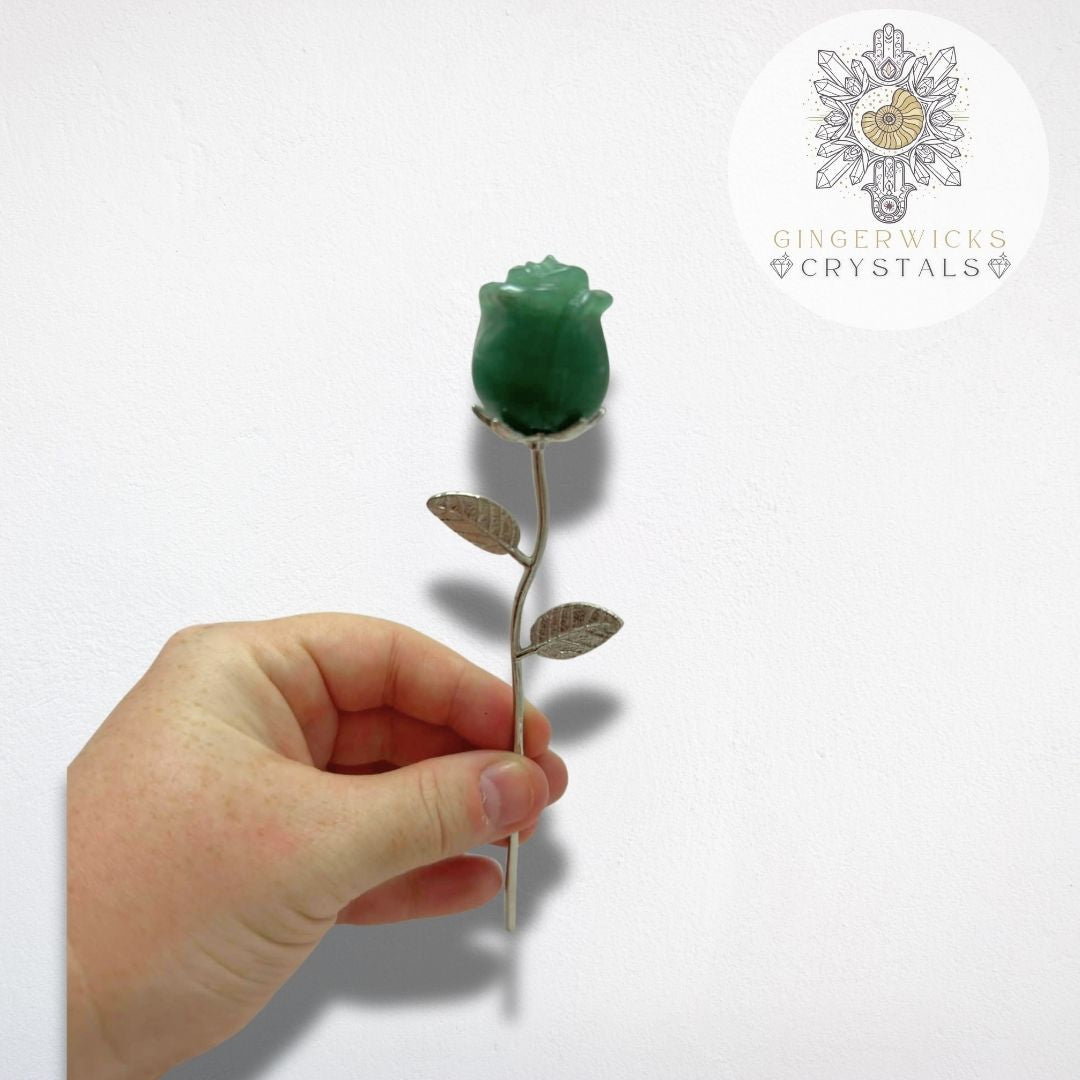 Green Aventurine Crystal Rose Carving