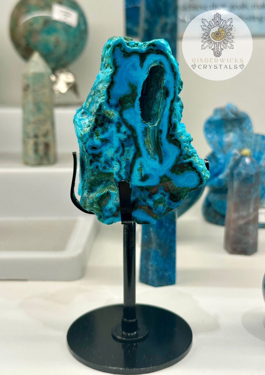 Premium Malachite & Chrysocolla Freeform on Stand – Natural Window Formation