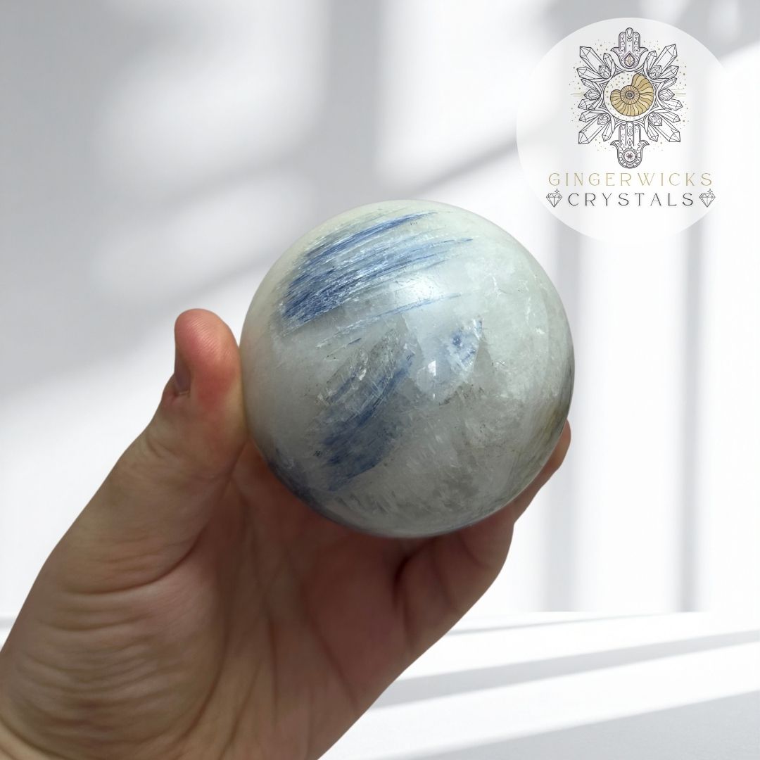 Kyanite in Quartz Sphere