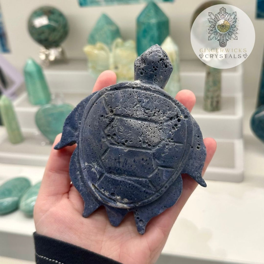 Blue Coral Turtle Carving