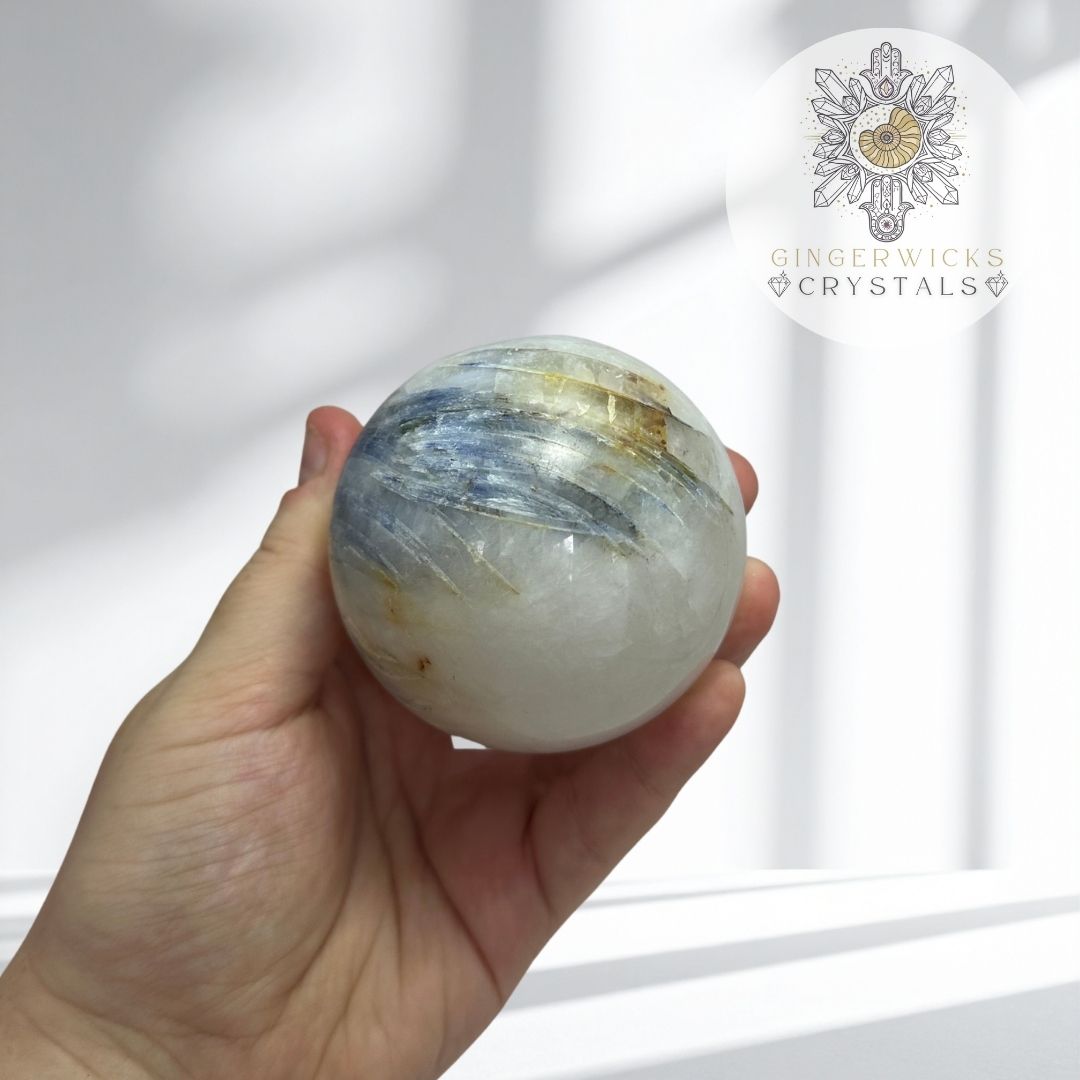 Kyanite in Quartz Sphere